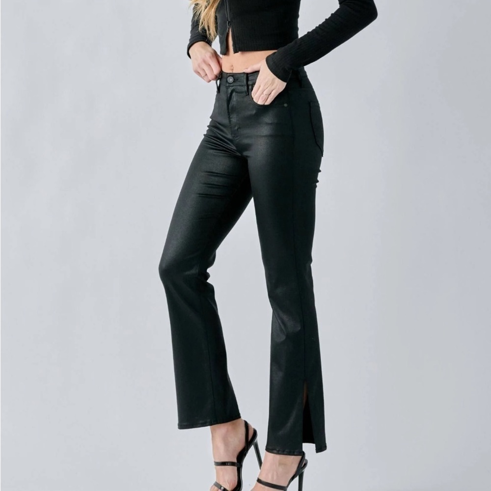 Hidden Jeans Black Coated Straight Leg High Rise Zip Ankle Size 25 NWOT - Picture 6 of 6
